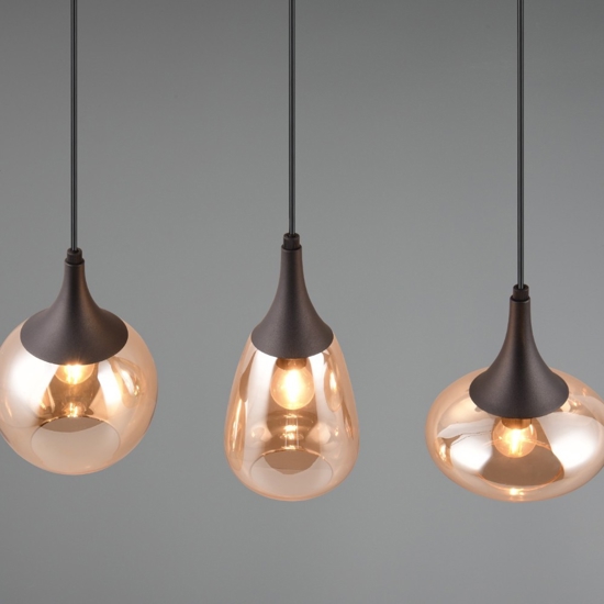 Lampadario da cucina 3 luci vetro ambrato