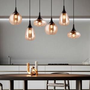 Lampadario per cucina portalampade vetro ambrato