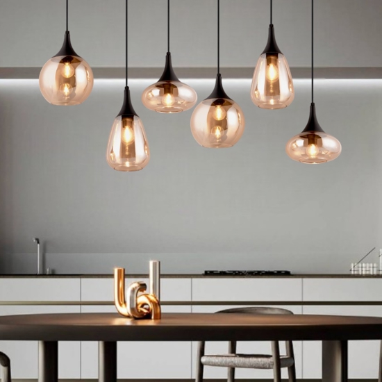 Lampadario per cucina portalampade vetro ambrato