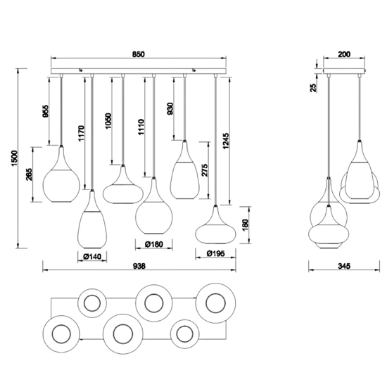 Lampadario per cucina portalampade vetro ambrato