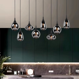 Lampadario cromato da cucina 8 diffusore vetro h150 cm max