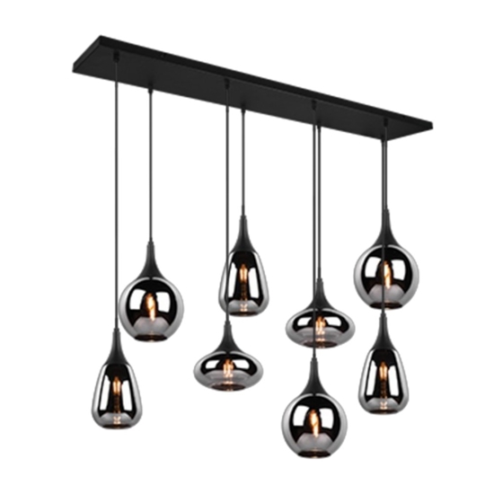 Lampadario cromato da cucina 8 diffusore vetro h150 cm max