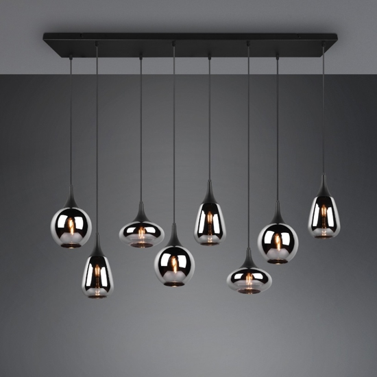 Lampadario cromato da cucina 8 diffusore vetro h150 cm max