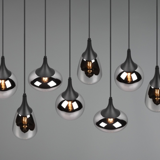 Lampadario cromato da cucina 8 diffusore vetro h150 cm max