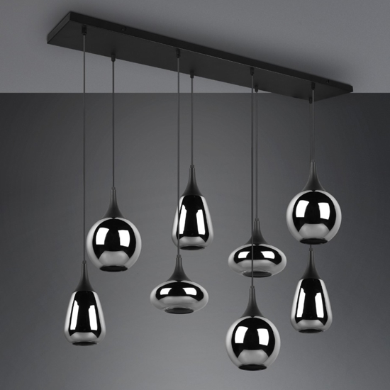 Lampadario cromato da cucina 8 diffusore vetro h150 cm max