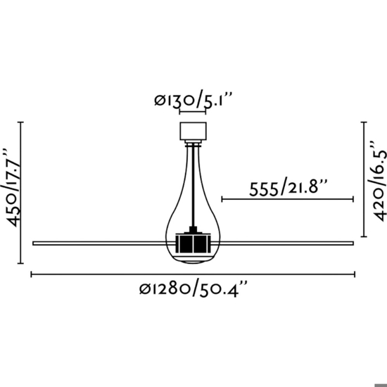 Ventilatore da soffitto di vetro nero pale trasparenti 17mq
