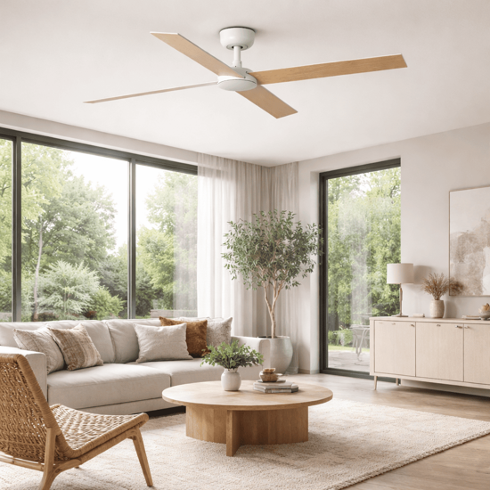 Ventilatore da soffitto pale intercambiabili bianco frassino telecomando 28mq