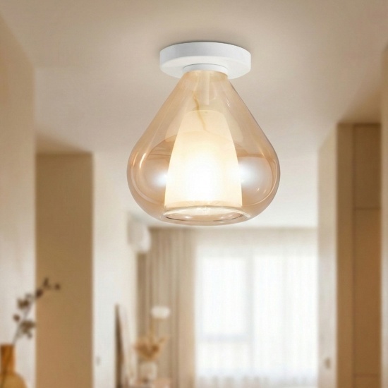 Plafoniera da soffitto lila fabas luce vetro ambra