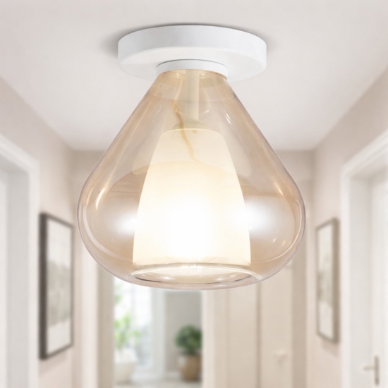 Plafoniera da soffitto lila fabas luce vetro ambra