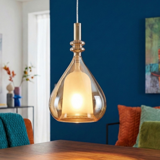 Lampada a sospensione di vetro ambra trasparente moderna