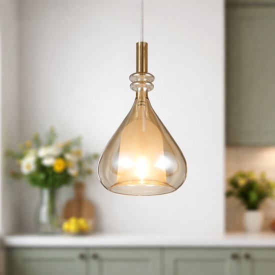 Lampada a sospensione di vetro ambra trasparente moderna