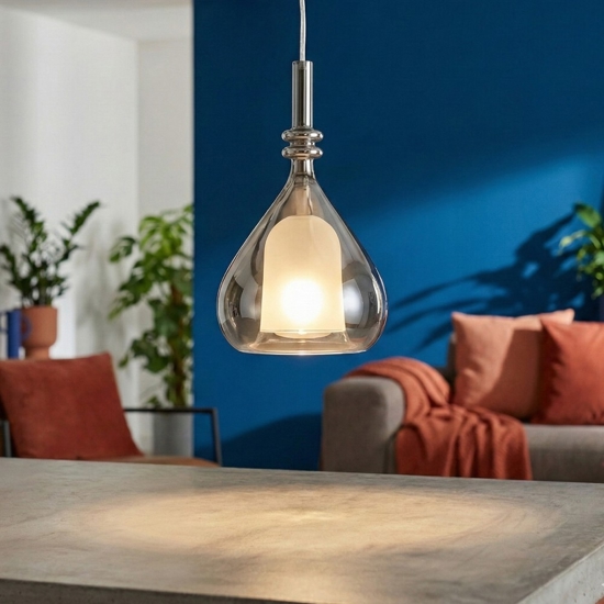 Lampada a sospensione sfera di vetro specchio cromo