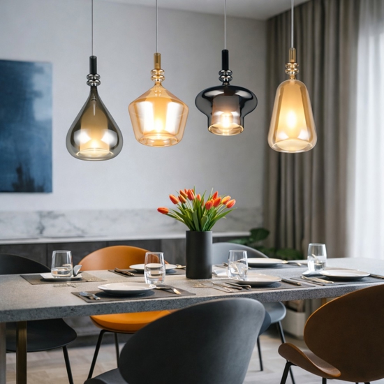 Lampadario per tavolo sala da pranzo con 4 pendenti i vetro