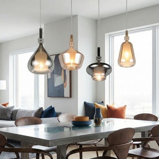 Lampadario per tavolo sala da pranzo con 4 pendenti i vetro