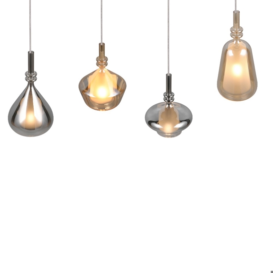 Lampadario per tavolo sala da pranzo con 4 pendenti i vetro