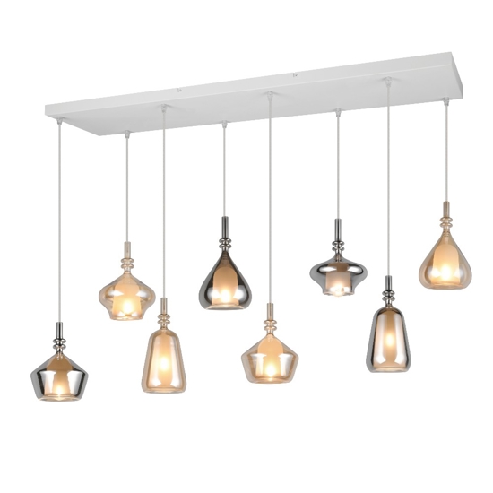 Lampadario con vetri ambra cromo 8 pendenti per tavolo sala da pranzo