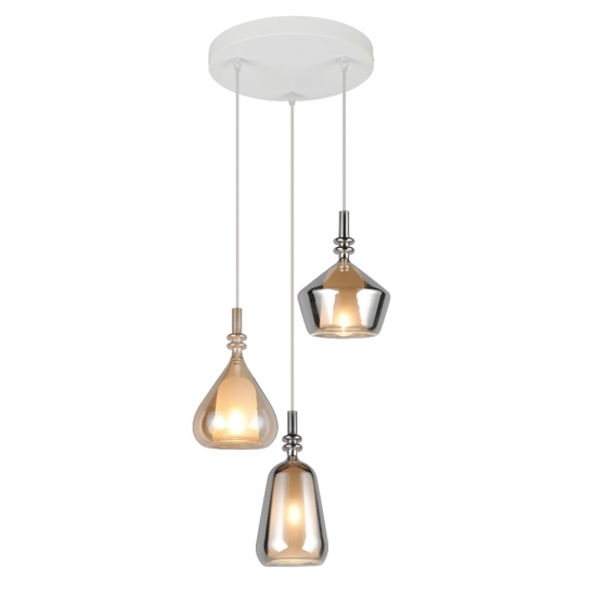 Lampadario con 3 vetri multicolor pendeti per soggiorno moderno
