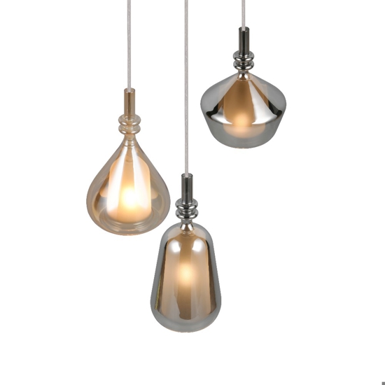 Lampadario con 3 vetri multicolor pendeti per soggiorno moderno