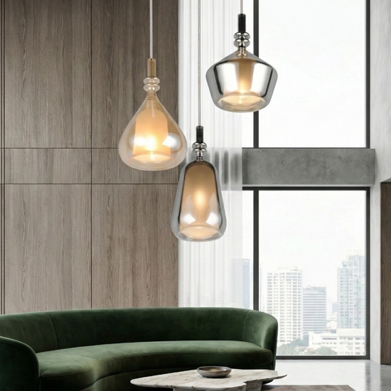 Lampadario con 3 vetri multicolor pendeti per soggiorno moderno