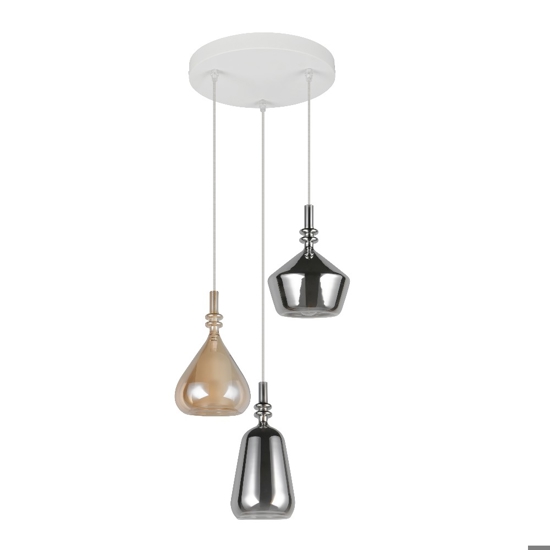 Lampadario con 3 vetri multicolor pendeti per soggiorno moderno