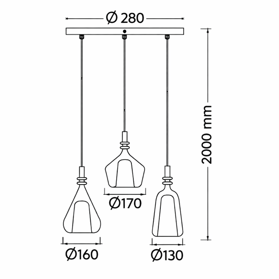 Lampadario con 3 vetri multicolor pendeti per soggiorno moderno