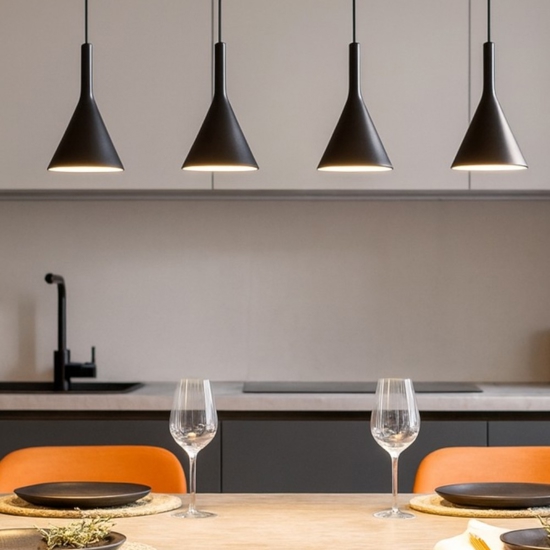 Lampadario di ceramica 4 luci nera per tavolo cucina