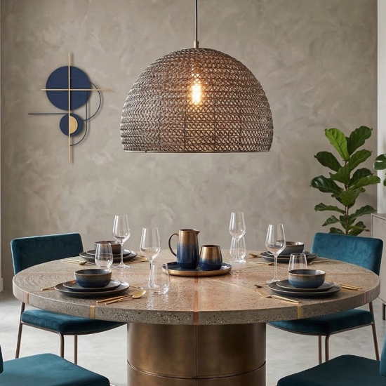 Lampadario cupola maglie di metallo ottone invecchiato