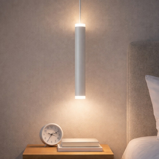 Lampada a sospensione cilindrica bianca led biemissione fabas luce prado