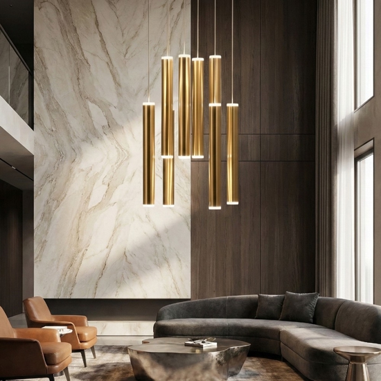 Lampadario pendenti cilindri oro a sospensione fabas luce prado
