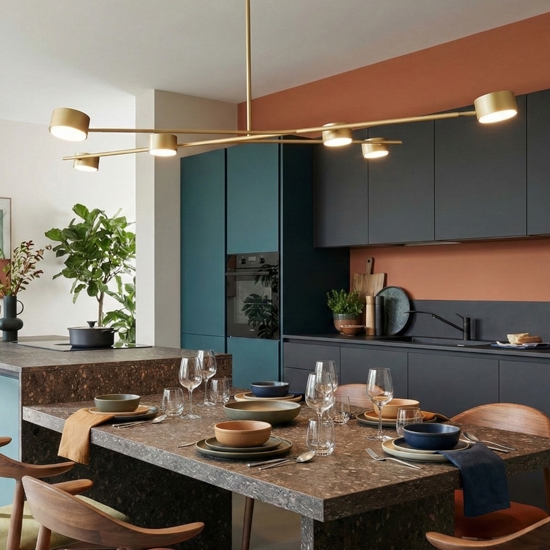 Lampadario per cucina moderna beige luci orientabili