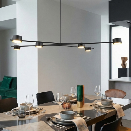 Lampadario nero oro moderno per tavolo da soggiorno