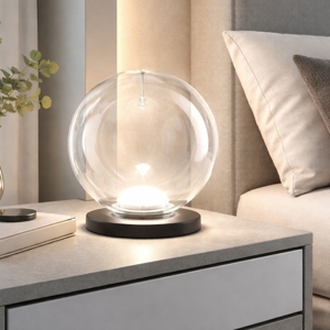 Lampada da comodino sfera di vetro trasparente fabas luce ariel
