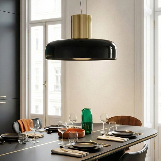 Lampadario oro per cucina cupola vetro nero fabas luce lunar