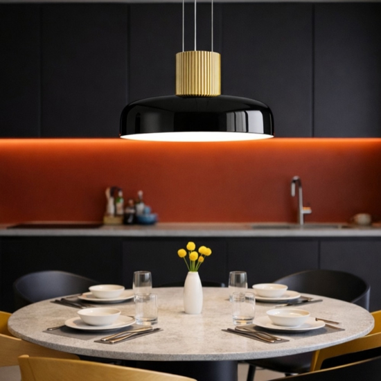 Lampadario oro per cucina cupola vetro nero fabas luce lunar