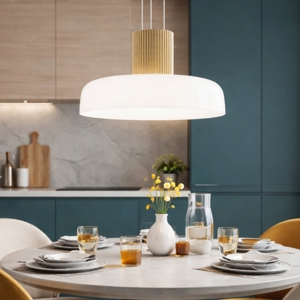 Fabas luce lunar lampadario oro cupola vetro bianco per cucina