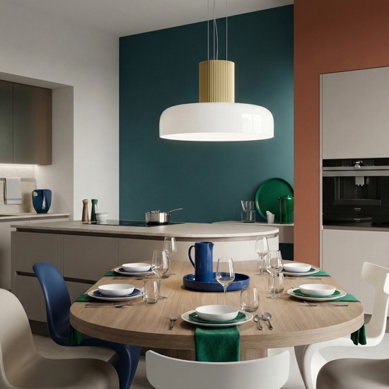 Fabas luce lunar lampadario oro cupola vetro bianco per cucina