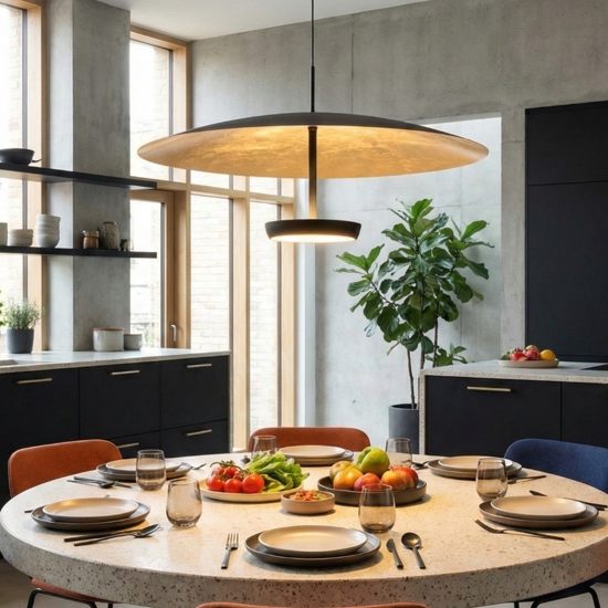 Lampadario yuko fabas luce moderno nero oro per sala da pranzo