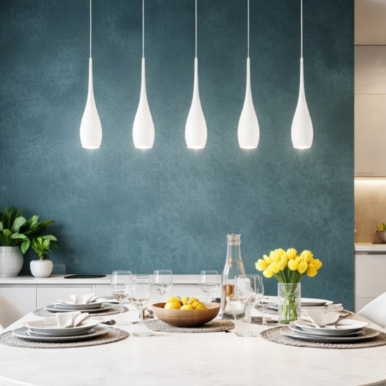 Lampadario coco bianco fabas luce per tavolo da pranzo led 35w 3000k