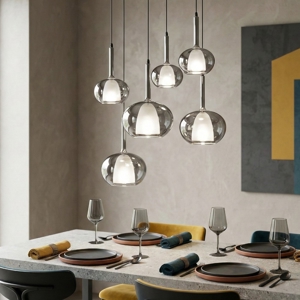 Lampadario vetri fume a sospensione per soggiorno fabas luce edolo