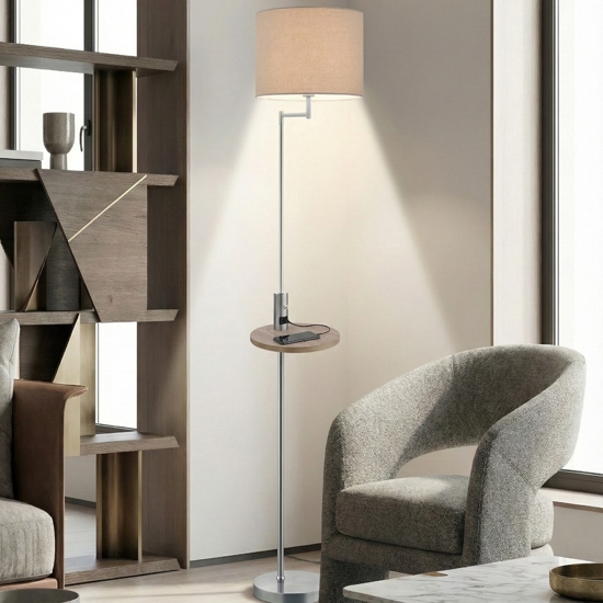 Piantana moderna grigio nickel con tavolino presa usb ricarica