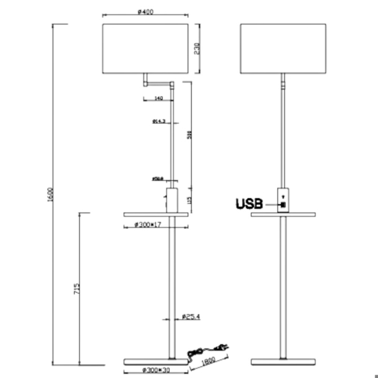 Piantana moderna grigio nickel con tavolino presa usb ricarica