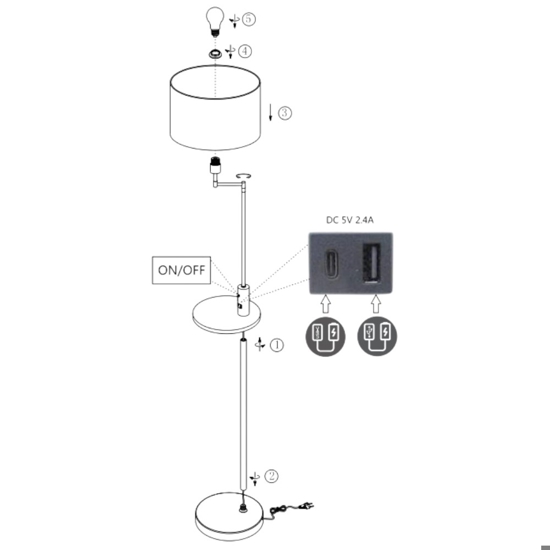 Piantana moderna grigio nickel con tavolino presa usb ricarica