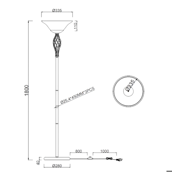 Lampada da terra in stile ferro battuto