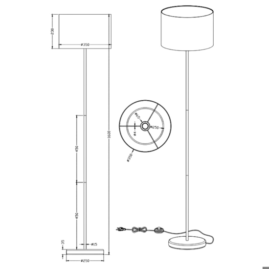 Lampada da terra moderna con paralume bianco h160 cm