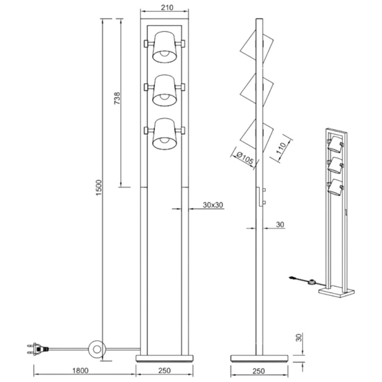 Lampada da terra moderna da salotto h150 cm orientabile