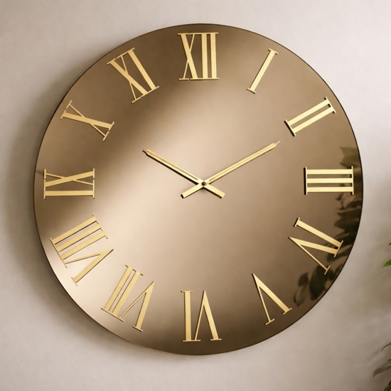 Orologio da parete moderno specchio bronzo numeri romani oro