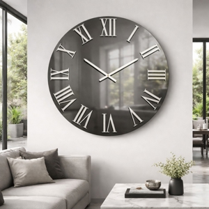 Grande orologio moderno rotondo 80cm effetto specchio fume'