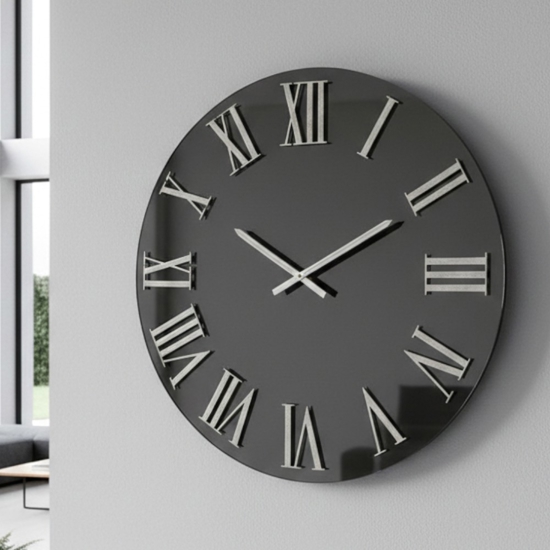 Grande orologio moderno rotondo 80cm effetto specchio fume'