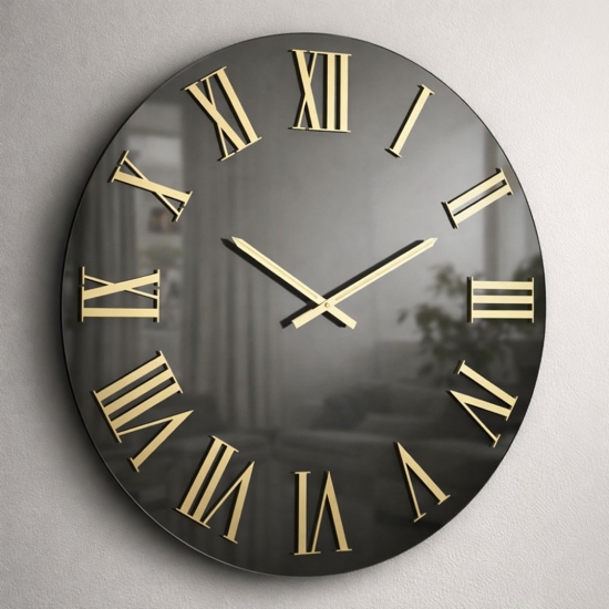 Grande orologio rotondo 100cm specchio fume numeri romani dorati