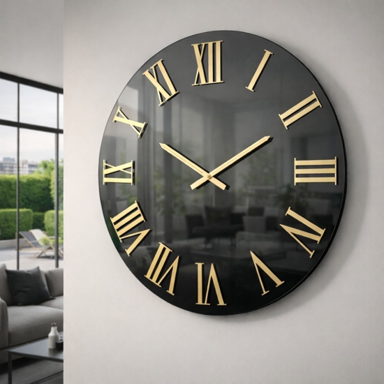 Grande orologio rotondo 100cm specchio fume numeri romani dorati